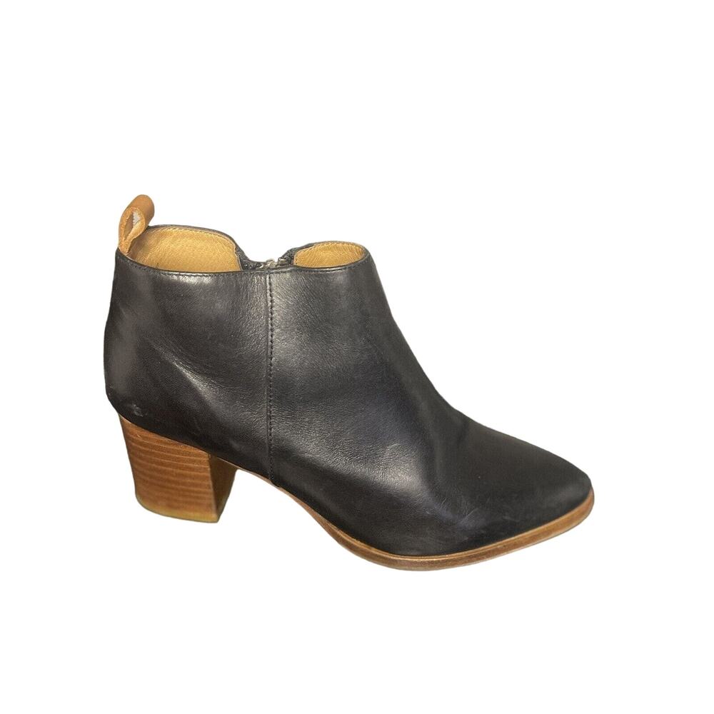 Miss Julia Black leather Ankle Boots Size 7.5 39 Zip Up Heel Bootie